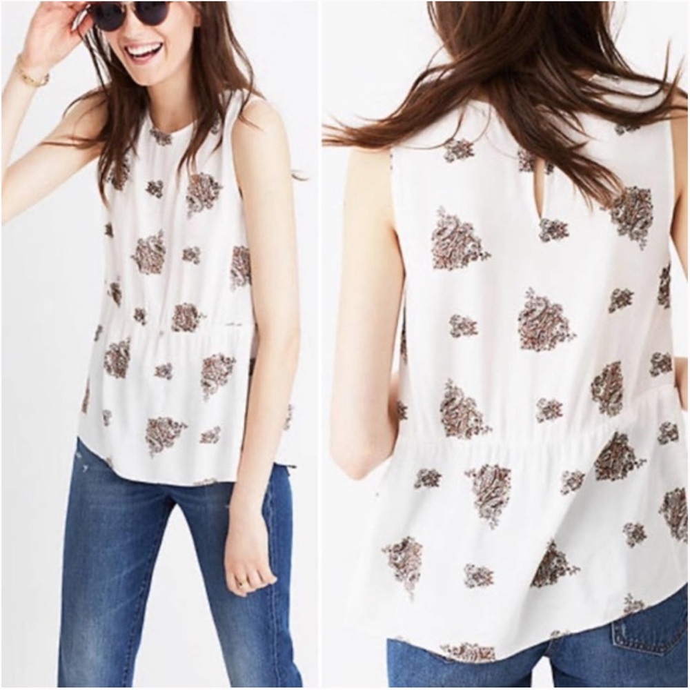 Madewell White Floating Paisley Peplum Tank Top